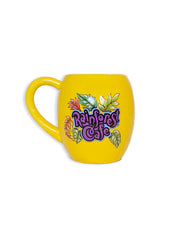 Back of Rainforest Cafe Tuki Coffee Mug with Rainforest Cafe logo painted in purple.