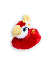 Plush Rio the Parrot red and yellow slippers with a foam sole.