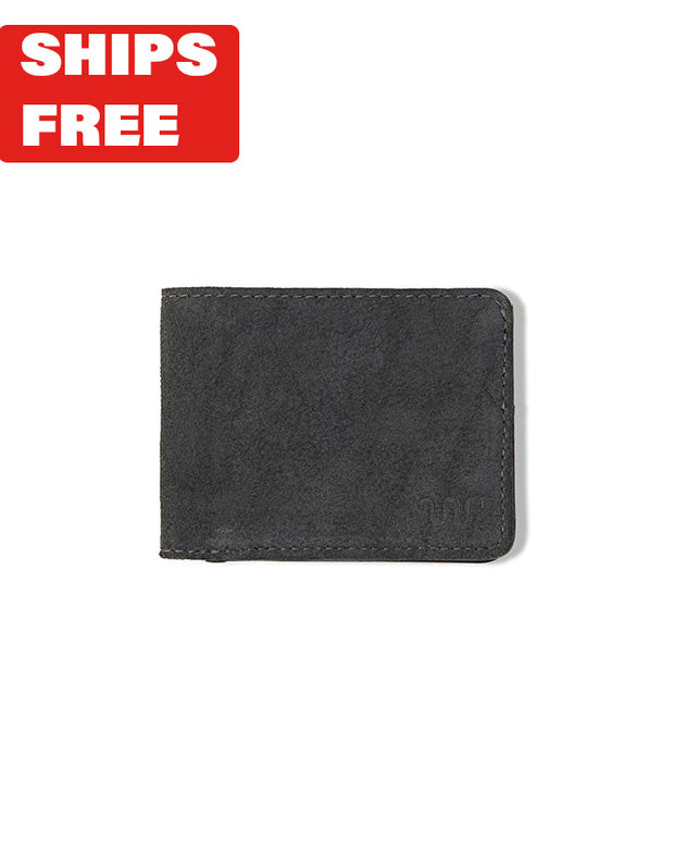 Grey leather wallet with King Ranch branding in front of white background with red "Ships Free" tag in corner.