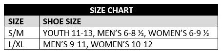Sizing chart for youth, men, and women for Forrest Gump Running Shoes by Bubba Gump.