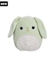 Pastel green bunny Squishmallow with floppy ears, a smiling face, fluffy stomach, and black "New" tag in top corner. 