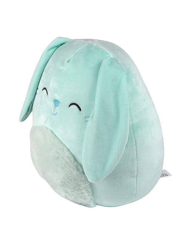 Side view of Xin the Blue Bunny Squishmallow. 