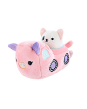 Felix the Cat Squishmallow inside of pink pig car plush.