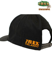 Side view of cap with embroidered "T-Rex Orlando" logo in gold.