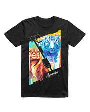 Youth Short Sleeve Tee Shirt black with colorful graphics of Bengal tiger