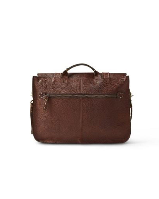 Back of bag with zipper pocket and handle on top.