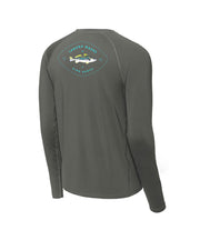 Back of tee with fish and teal logo that reads "Laguna Made x King Ranch".