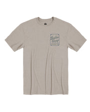 The front of the beige crew neck short sleeve tee with left chest graphic. The graphic is small and rectangular with Bubba Gump Shrimp Co. wording and the year 1975.