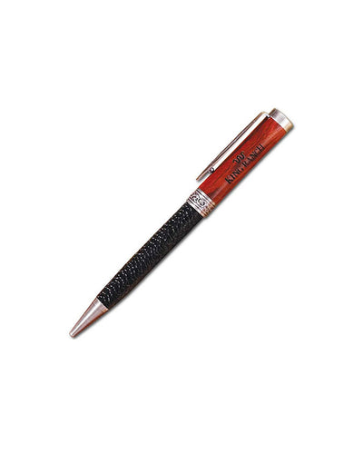 King Ranch Pen With Rosewood at the top, leather at the bottom, Metal clip, King Ranch Classic Logo on Rosewood
