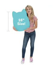 Size comparison of 16 inch Squishmallow compared to a young girl.