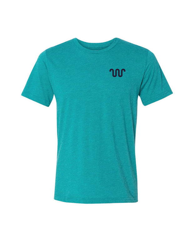 Teal tee with King Ranch logo on left chest in front of white background.